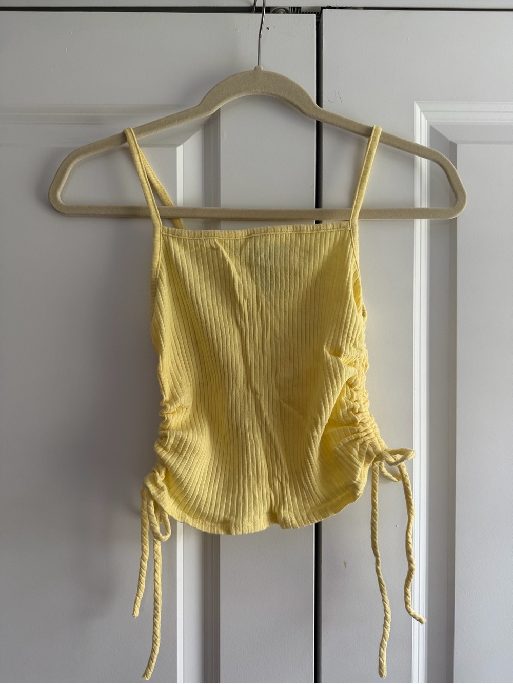 Yellow Ribbed Spaghetti-Strap Tank Top